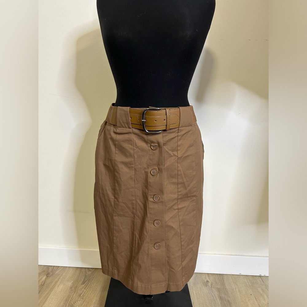 ◾️Cleo Belted Buttoned Midi Brown Skirt